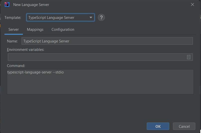 New Language Server Dialog with TypeScript